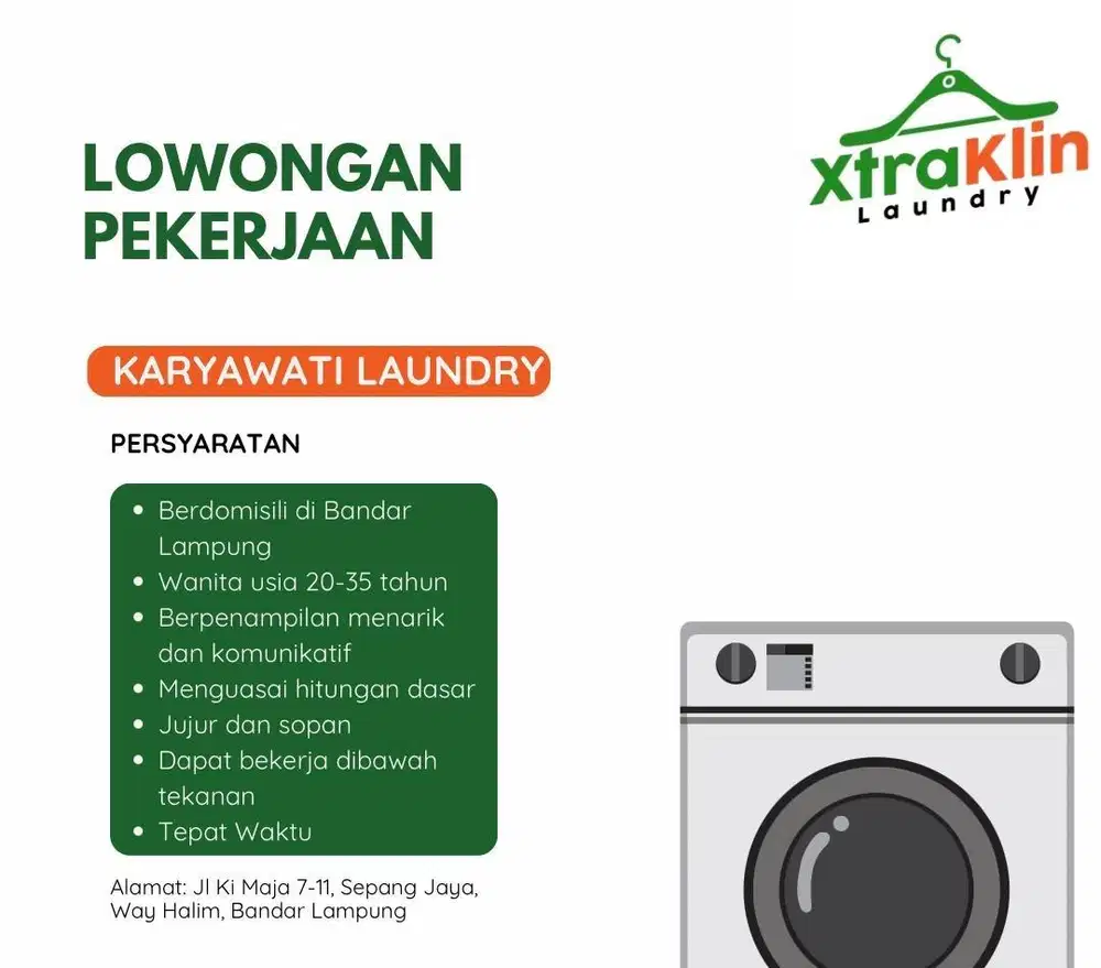 Di butuhkan karyawati laudry