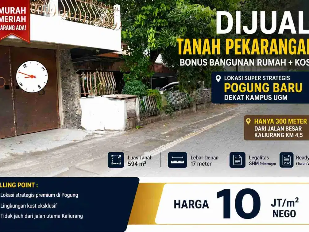 Tanah 594 m² + Bangunan Kost | Lokasi Premium Pogung Baru – 300 m dari Kaliurang Km 4,5