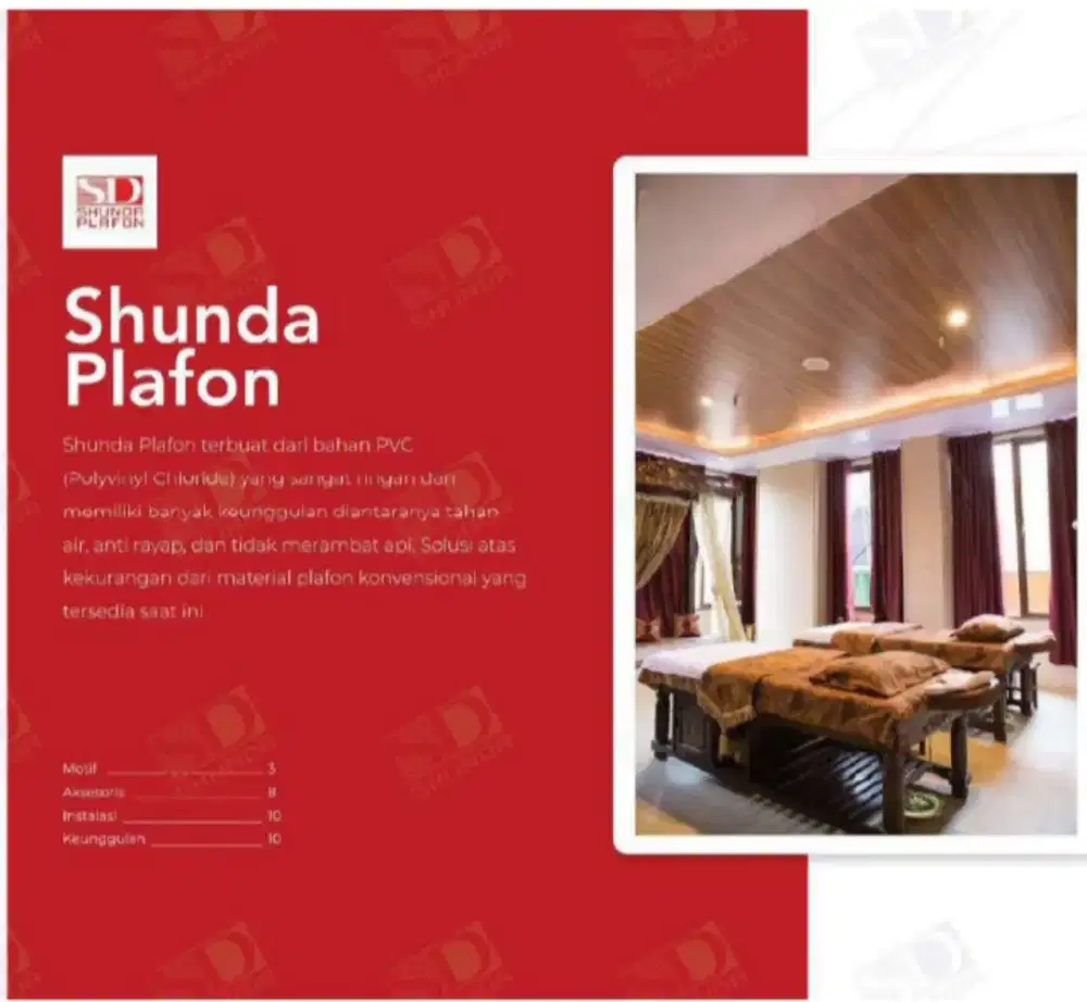 Shunda Plafon PVC (Putih Polos, Glossy, Motif Kayu)