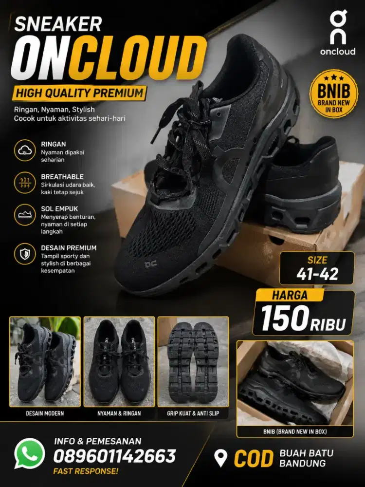 Sepatu Casual Sneaker Branded OnCloud size 41-42 Berkualitas Terbaru