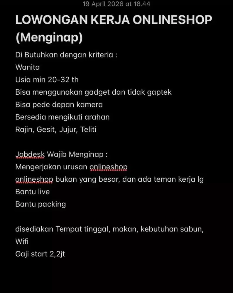 HOST LIVE MENGINAP (di utamakan yg berpengalaman)