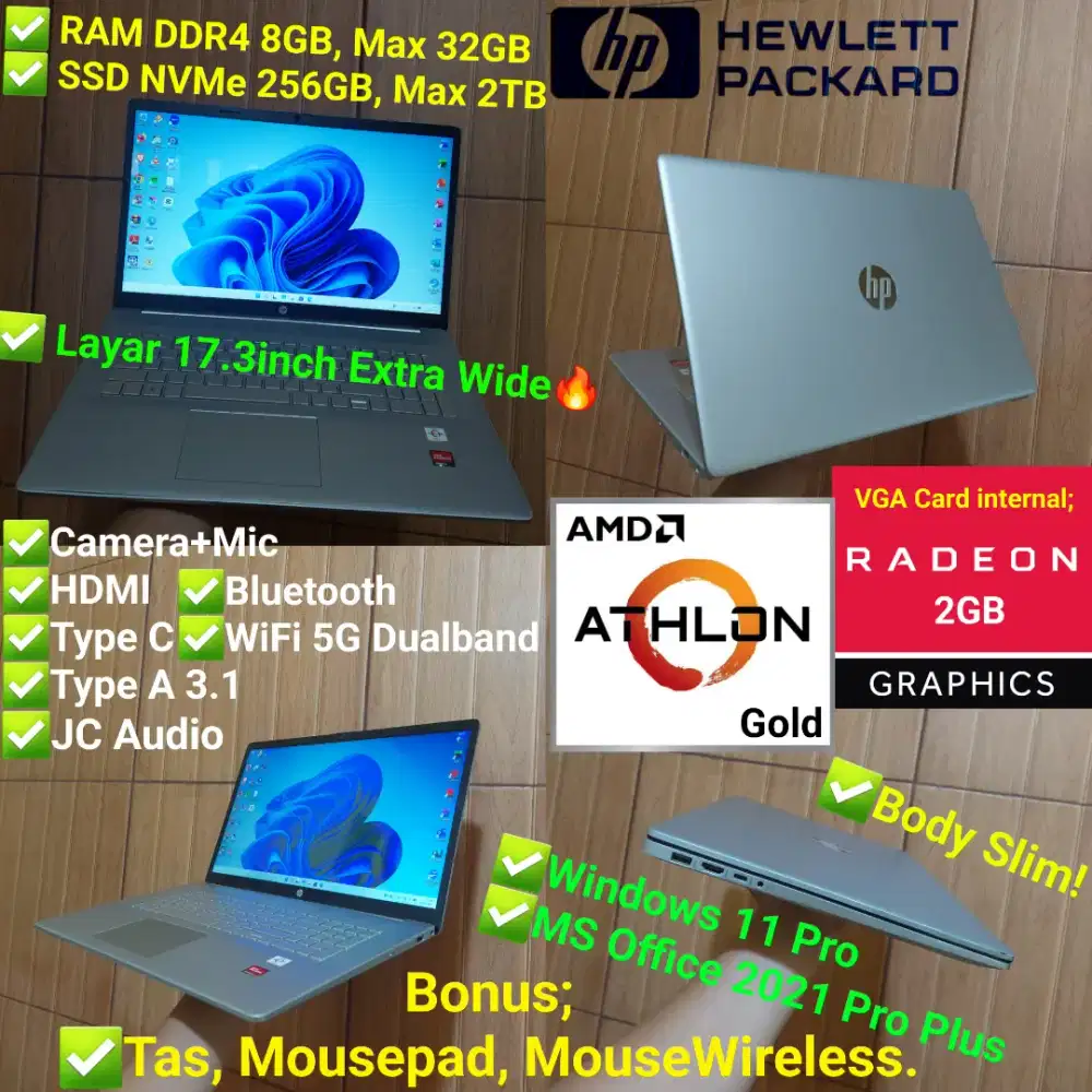 Laptop HP 17.3inch Extra Wide AMD Gold 3150U Radeon Graphics Gaming