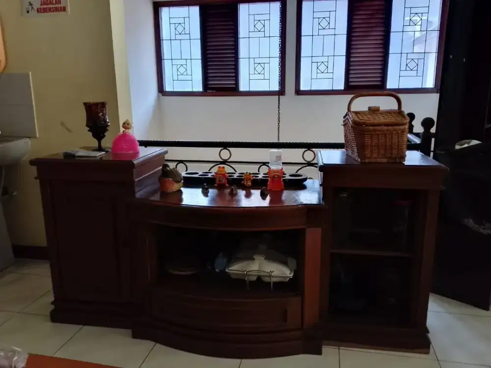 Borongan, buffet tv kayu jati, lemari kayu olympic & sofa
