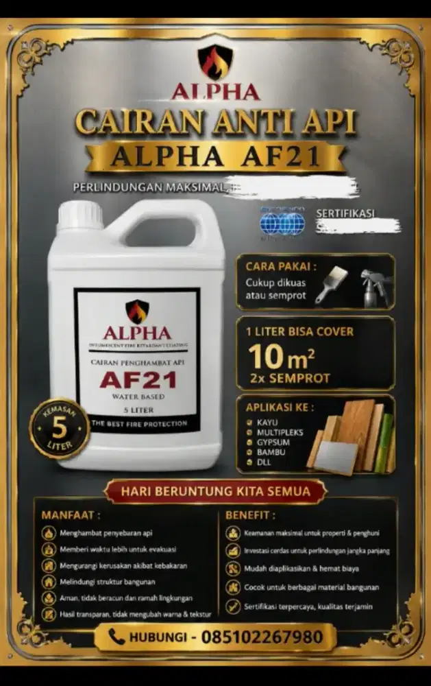 Cairan anti api Alpha af21 sertifikasi Sucofindo kemasan 5liter