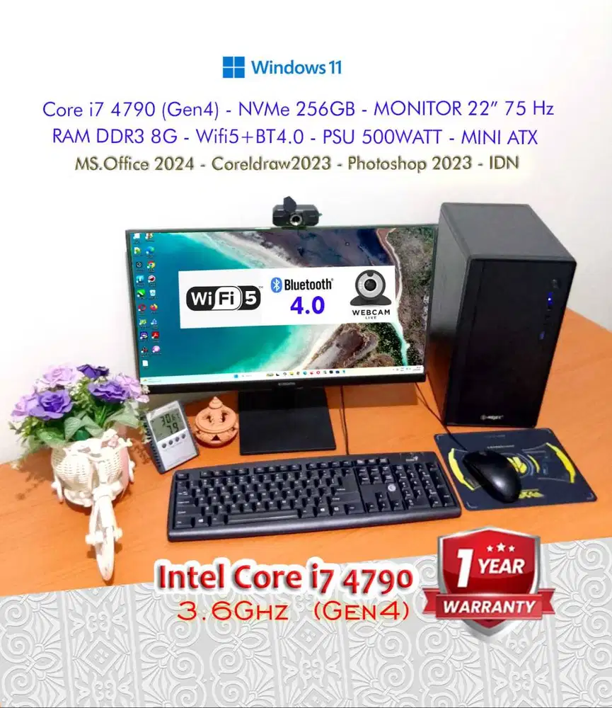 Komputer Desktop PC Rakitan Windows 11 CPU Intel Core i7 Gen 4 Murah