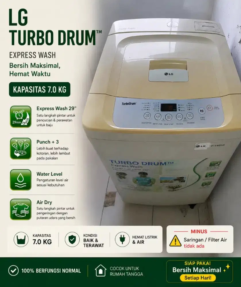 LG TurboDrum 7KG Full Automatic Normal Siap Pakai