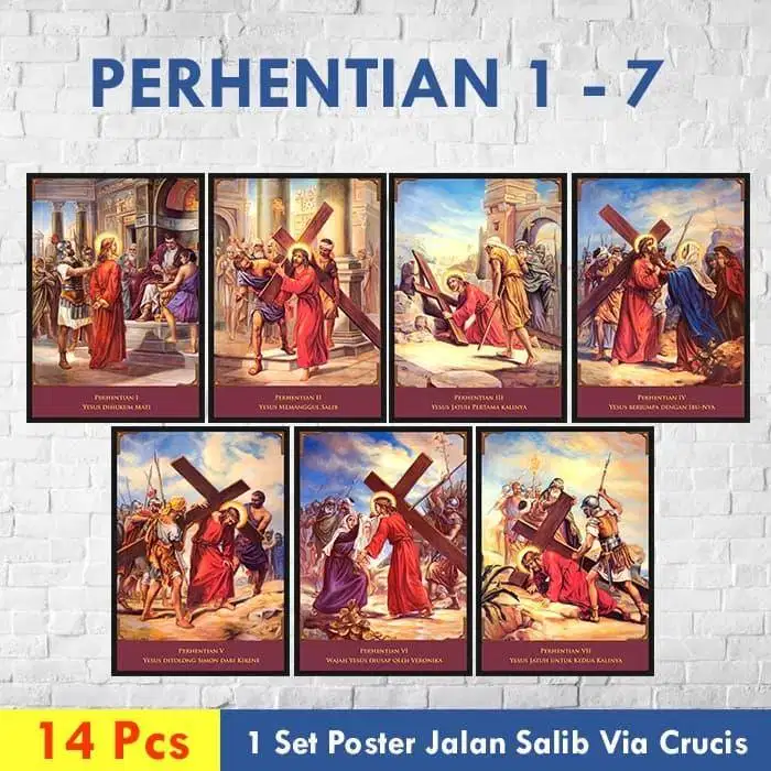 [14 Poster] Potret Jalan Salib Yesus Ukuran 16R 40 cm x50 cm 14 Poster