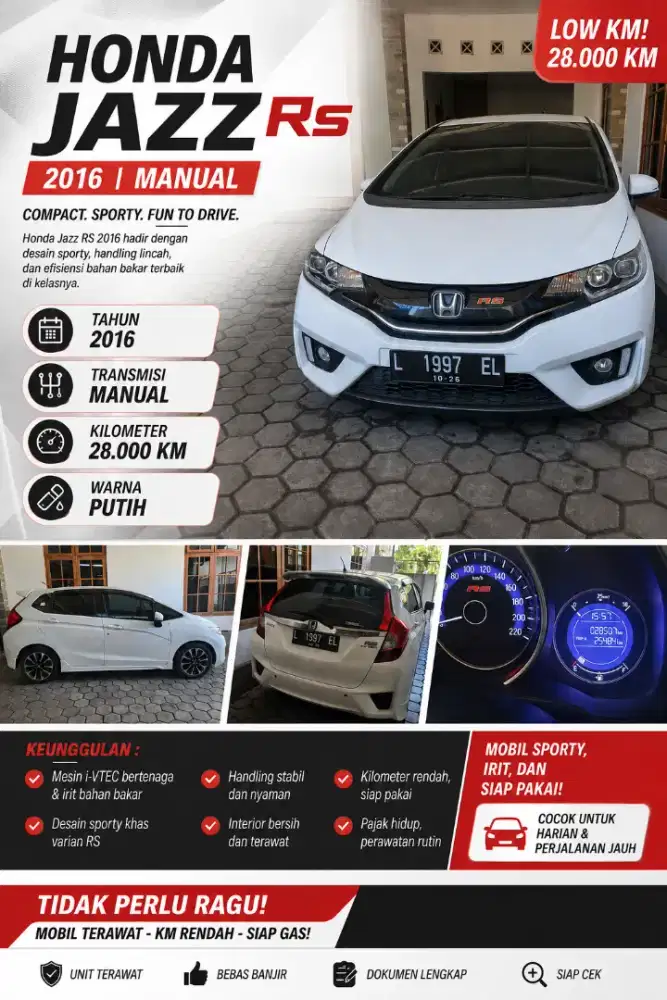 Honda Jazz RS M/T 2016 Low Km