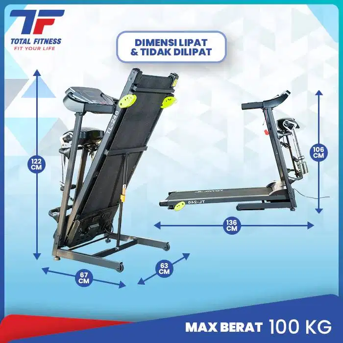 Treadmill Max Running Weight 110 KG Speed 12 KM/H Total Fitness TL-246