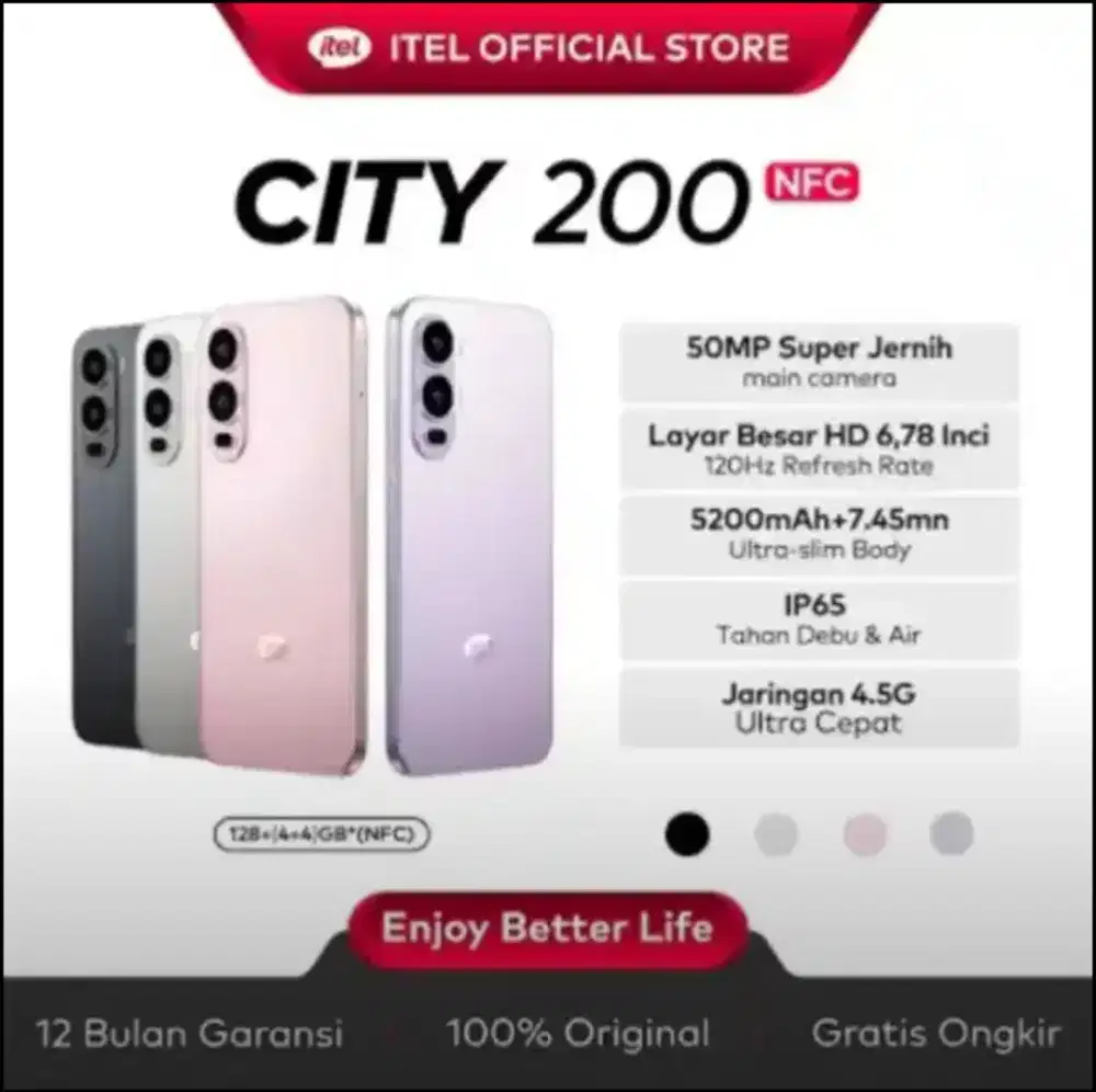 Itel City 200 4GB+128GB BNIB Garansi Resmi Indonesia