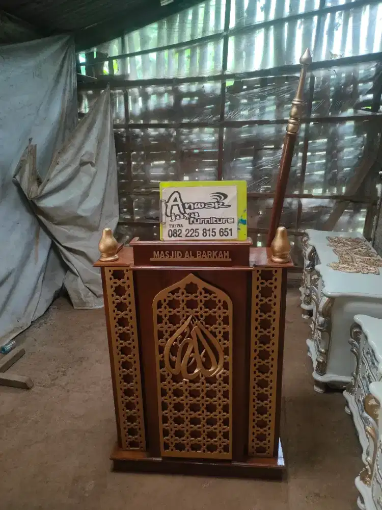 Mimbar masjid podium ukir full kayu jati