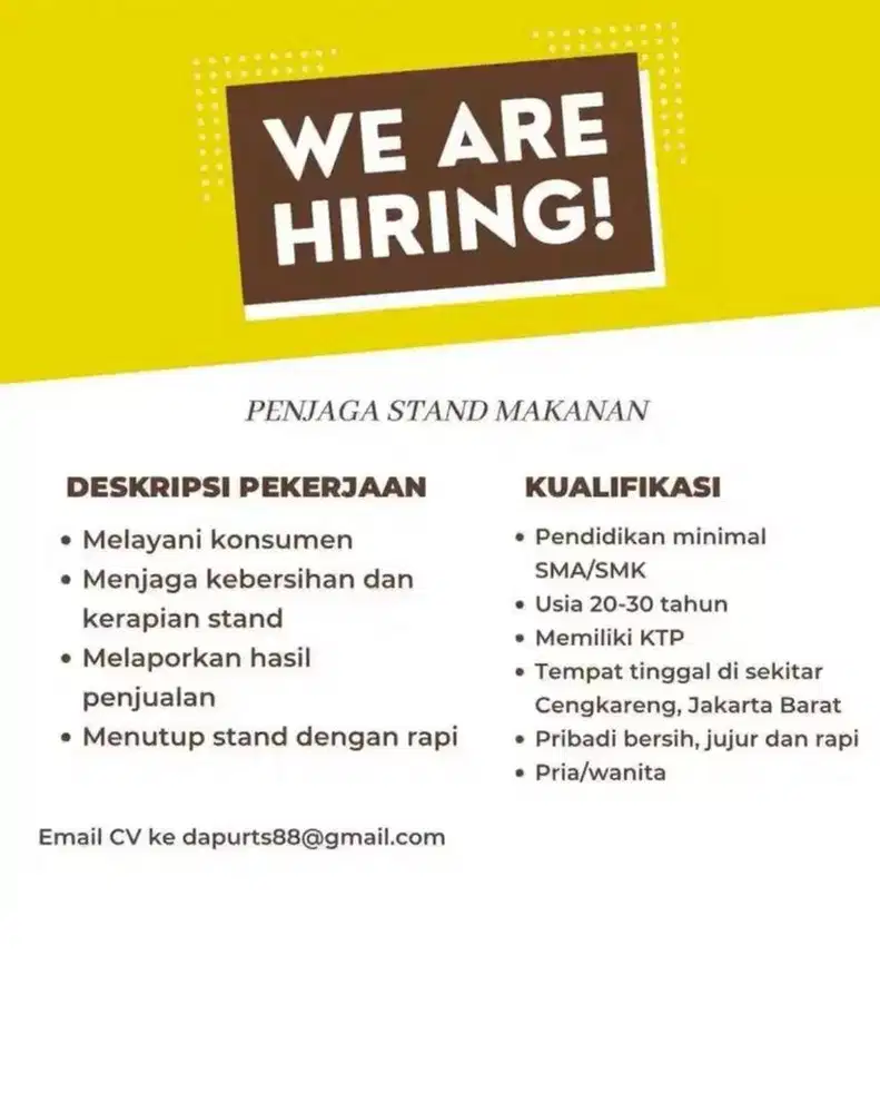 Staff Penjaga Kedai Makanan