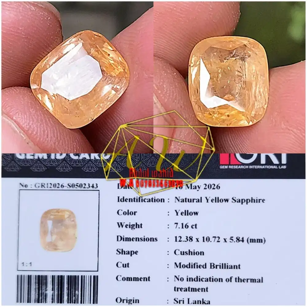 Yellow sapphire no heated srilanka 7.16carat big table