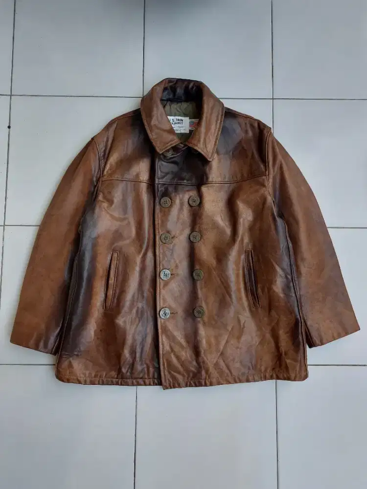 Schott 740N Pea Coat Leather Jacket Vintage Military Jaket Kulit Army