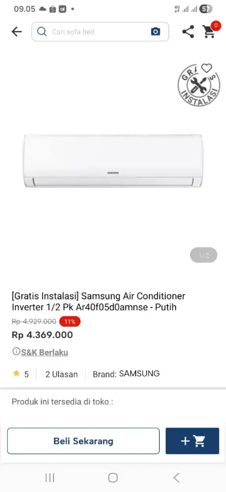 Samsung air conditioner inverter 1/2 pk