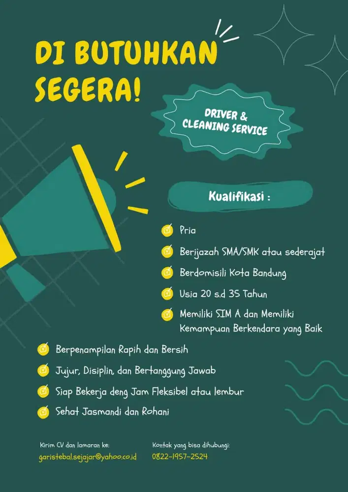 Lowongan Cleaning Service dan Driver