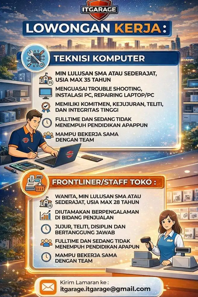 LOWONGAN KERJA TEKNISI & SALES COUNTER (FRONTLINER)