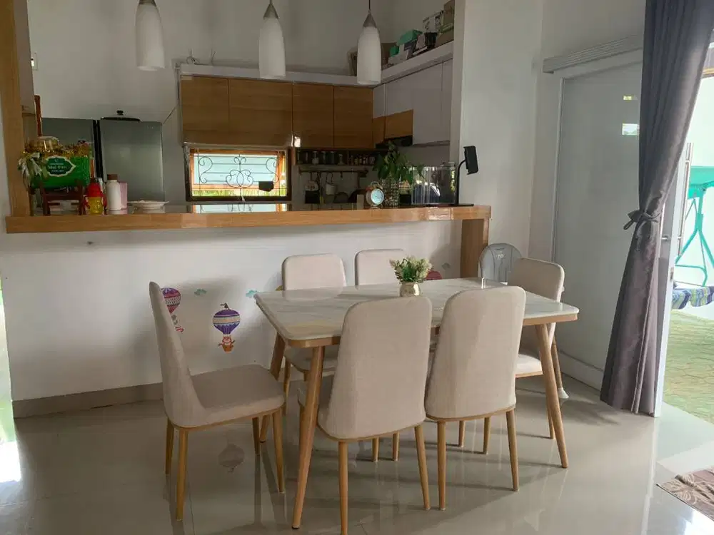 MEJA MAKAN KURSI 6 MARMER BEIGE