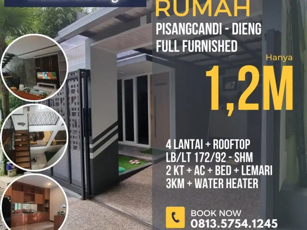 Rumah dijual dieng kampus UNMER MCP Dieng Mall LB172 1,2M Furnished FreeBPHTB