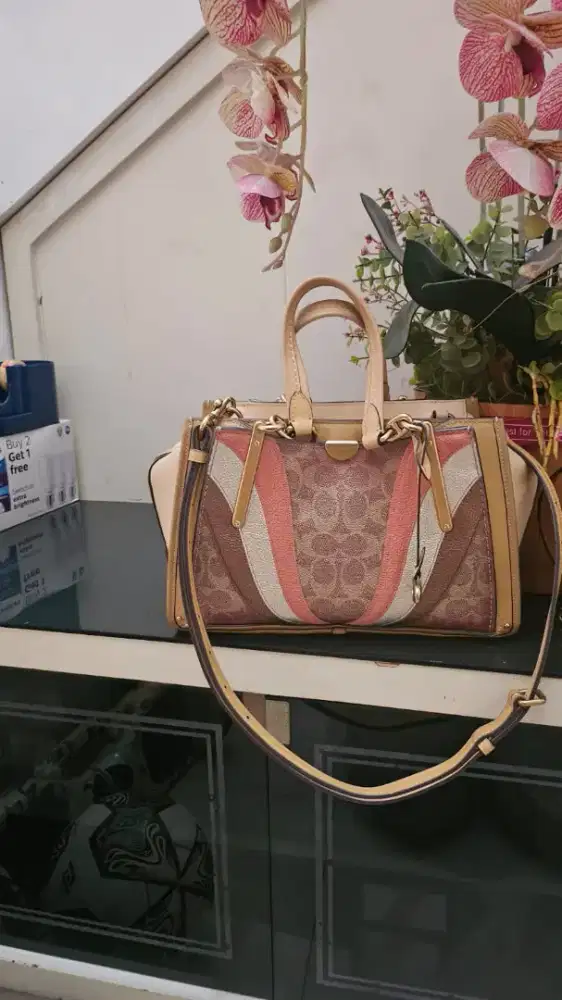 Tas Premium Coach Dreamer Multi Color Striped Monogram Original Mulus
