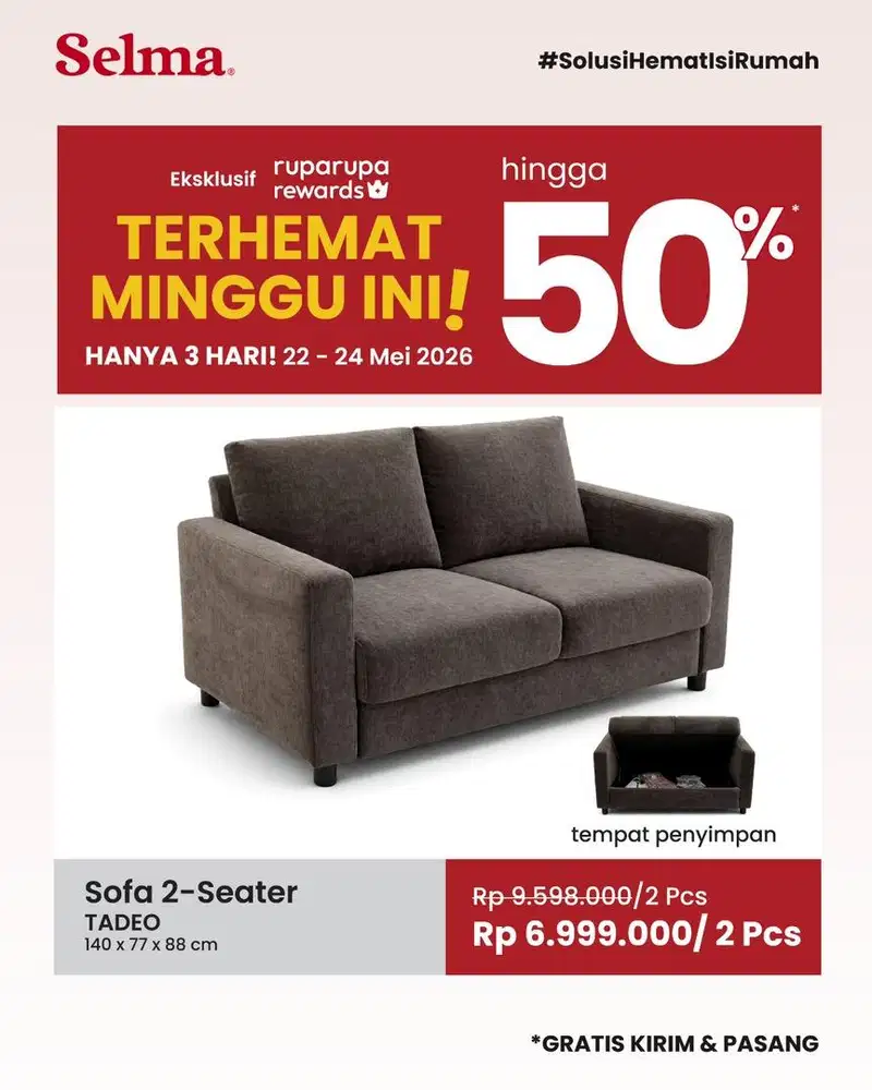 Sofa minimalis dengan rak penyimpanan