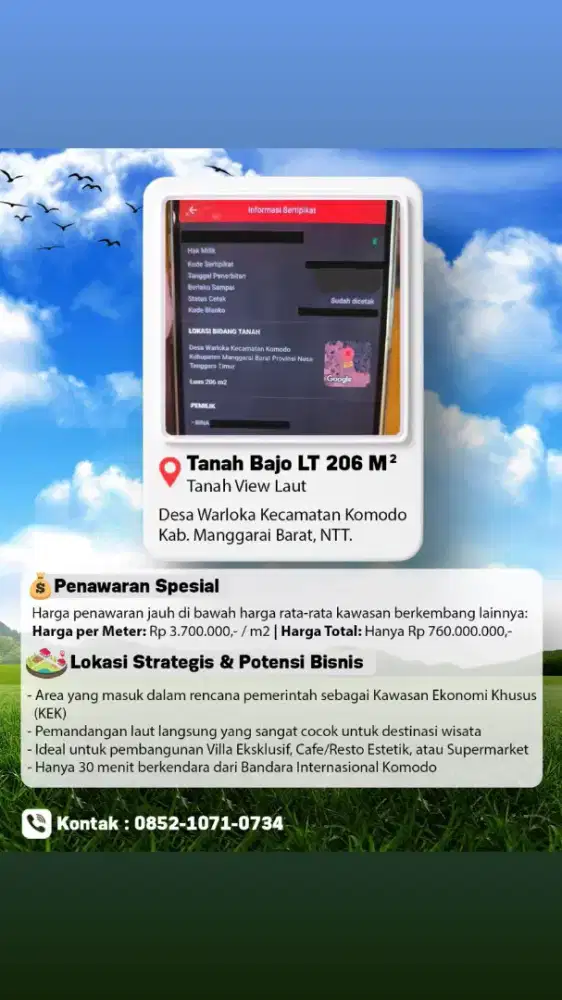 Dijual Tanah View Laut,SHM Pemilik Langsungno agent
