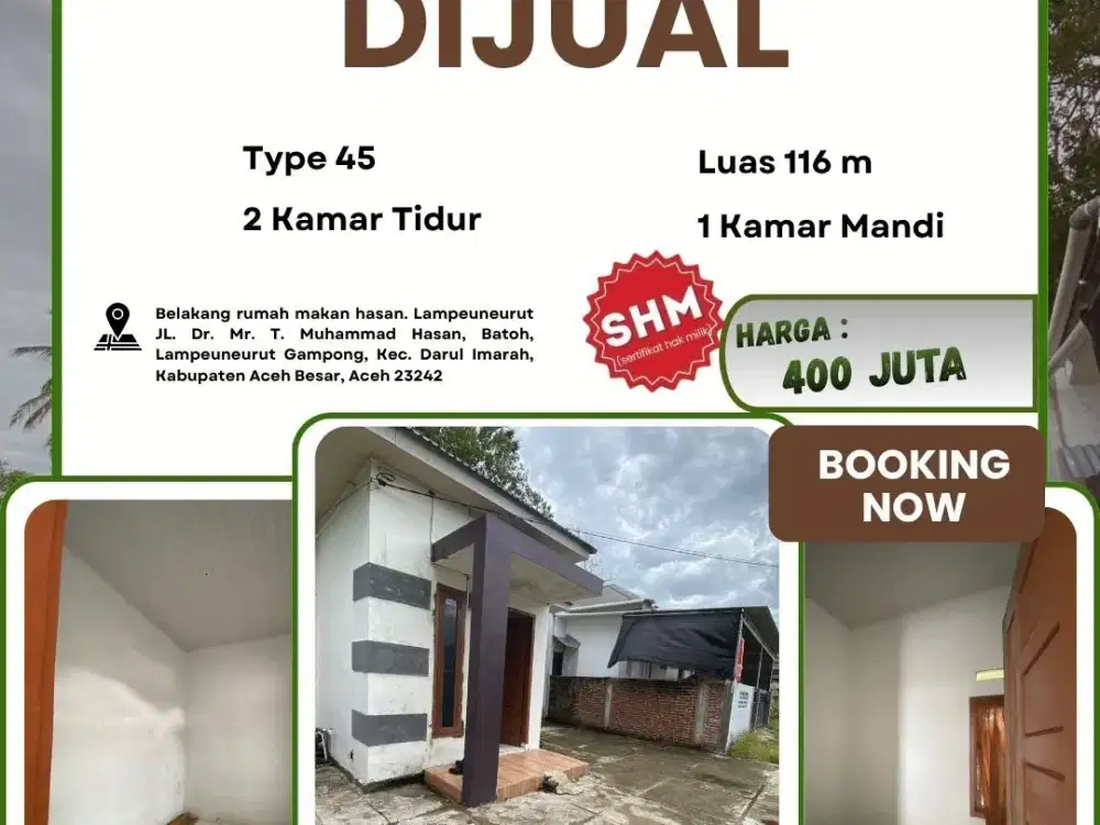 Dijual Rumah SHM -Lampeuneurut, Darul Imarah – Aceh Besar Belakang Rumah Makan Hasan