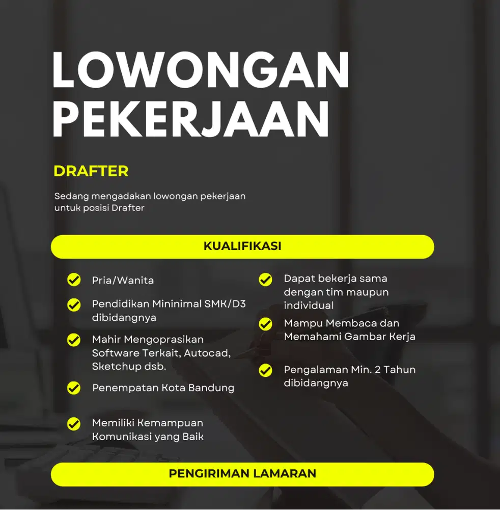 LOKER DRAFTER PERENCANAAN BANDUNG KOTA
