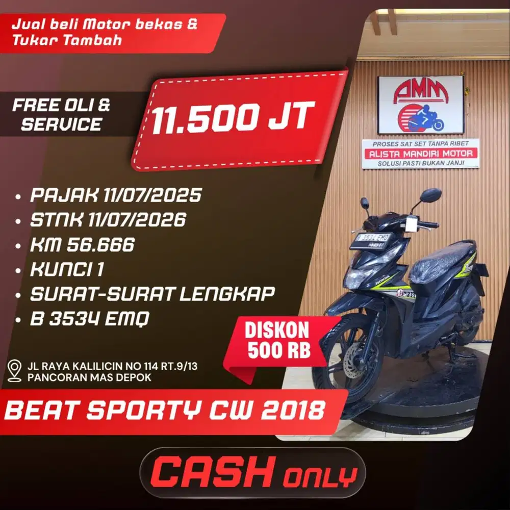 BEAT SPORTY CW 2018 PAJAK HIDUP CASH ONLY SPAYLATER KREDIVO CC ALISTA