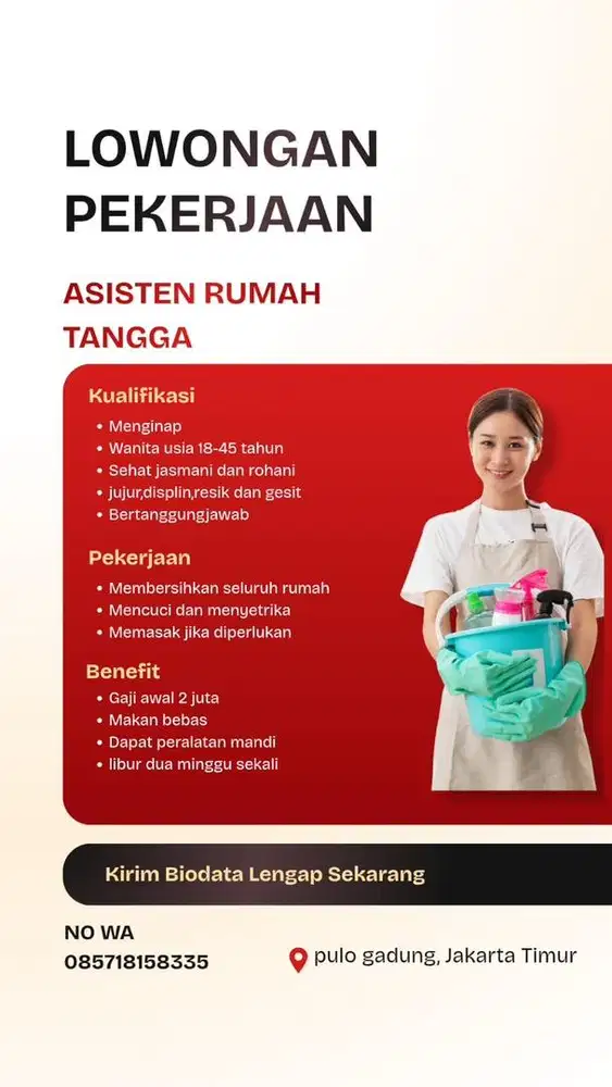 Dibutuhkan asisten rumah tangga