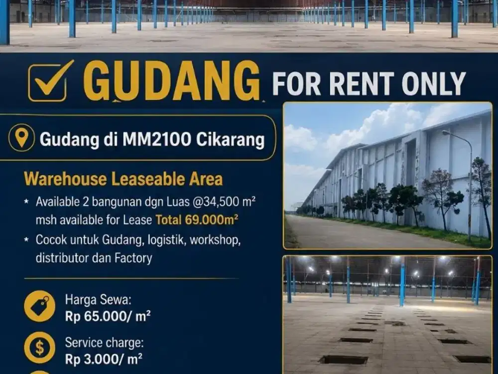 DISEWAKAN GUDANG 34500M2-MM2100-AKSES KONTAINER 40FT