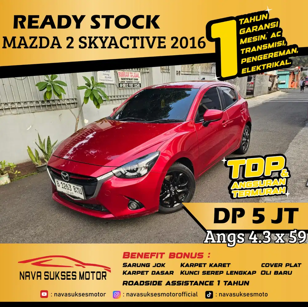 TDP 5 Jt Angs Termurah Mazda 2 R Skyactive 2016 Matic Merah Low Km