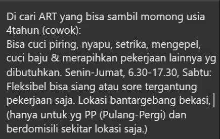 dicari / mencari ART dan momong anak 4 tahun