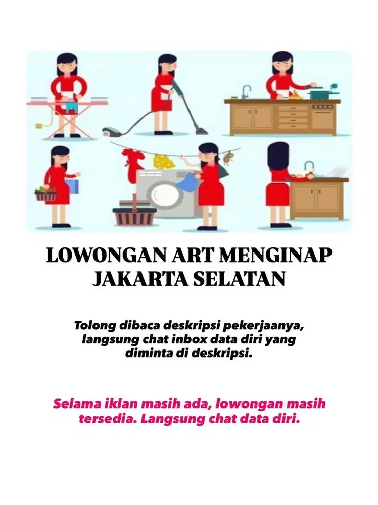 Lowongan Asisten Rumah Tangga Pembantu MENGINAP Jakarta Selatan