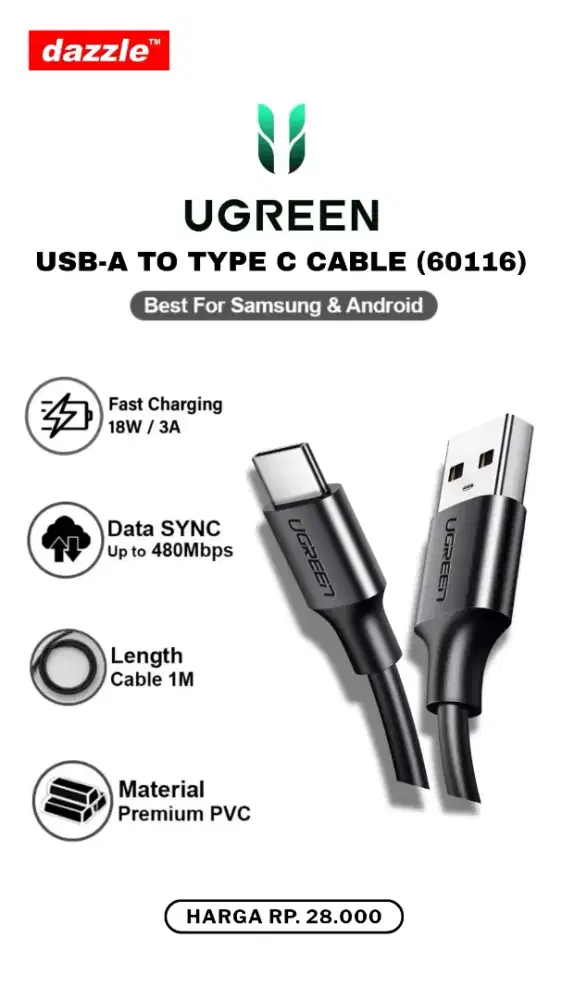 UGREEN USB A TO C 1M CABLE (60116)