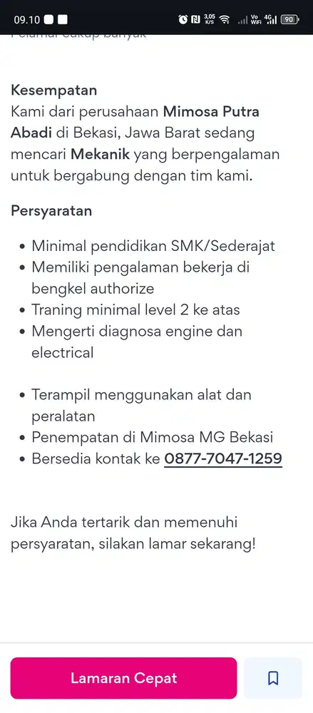 Lowongan mekanik mobil
