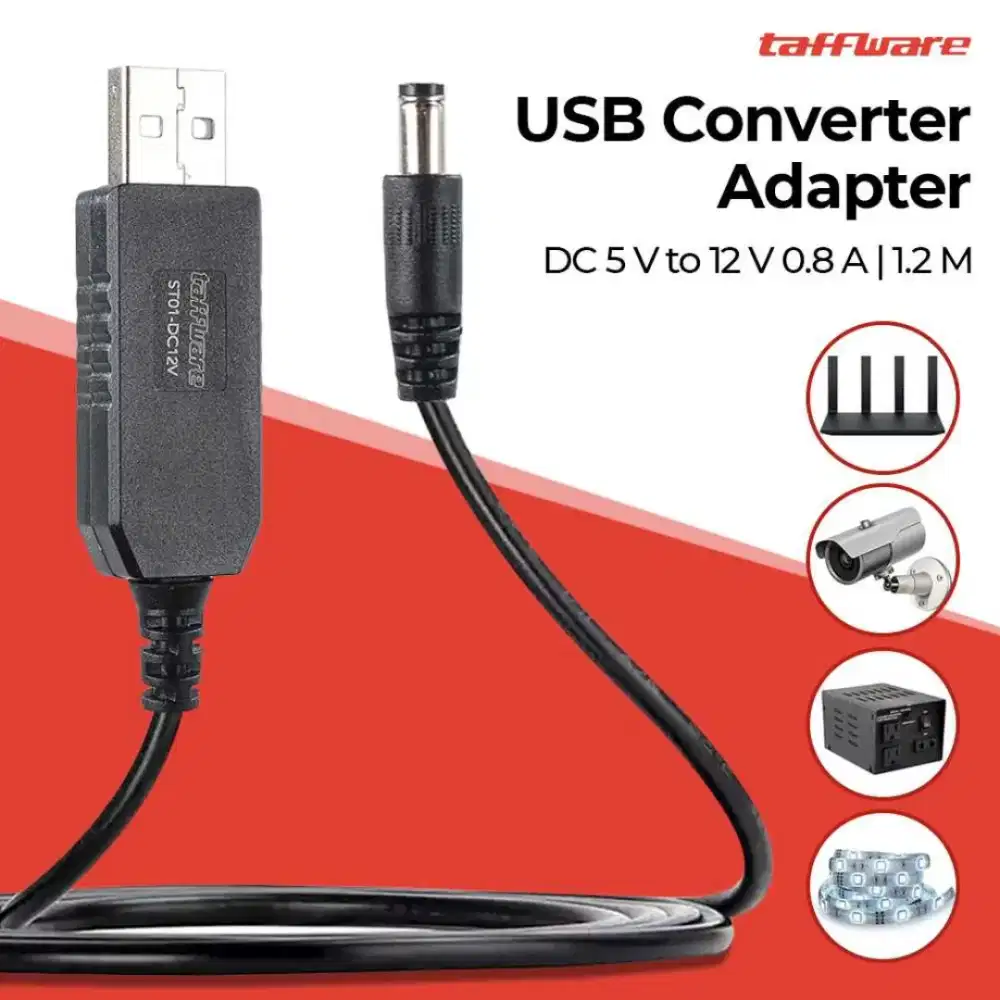 Converter USB to DC 12V 0.8A Kabel Power Bank ke Router CCTV Taffware