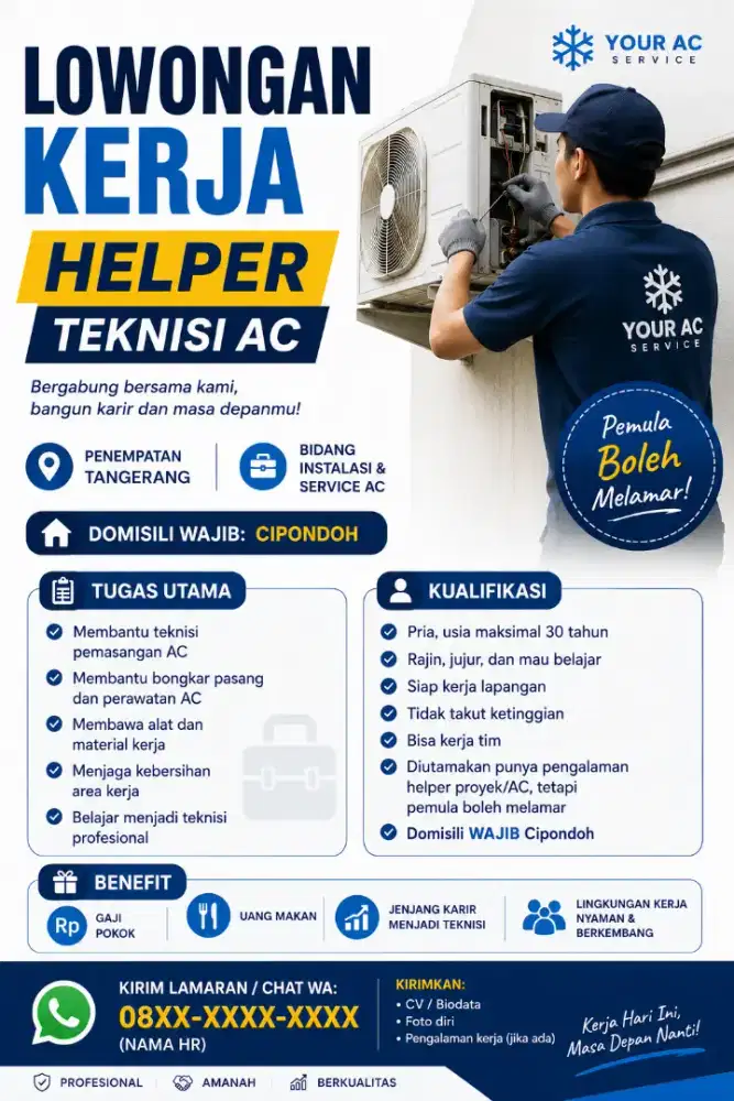 Lowongan kerja Helper Teknisi / Gudang