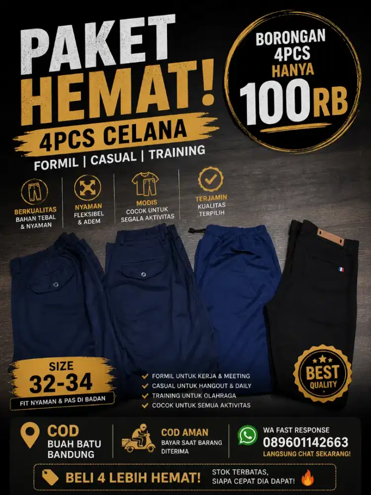 Promo Borong Hemat 4pcs Celana Formil Cashal Training size 32-34 Baru
