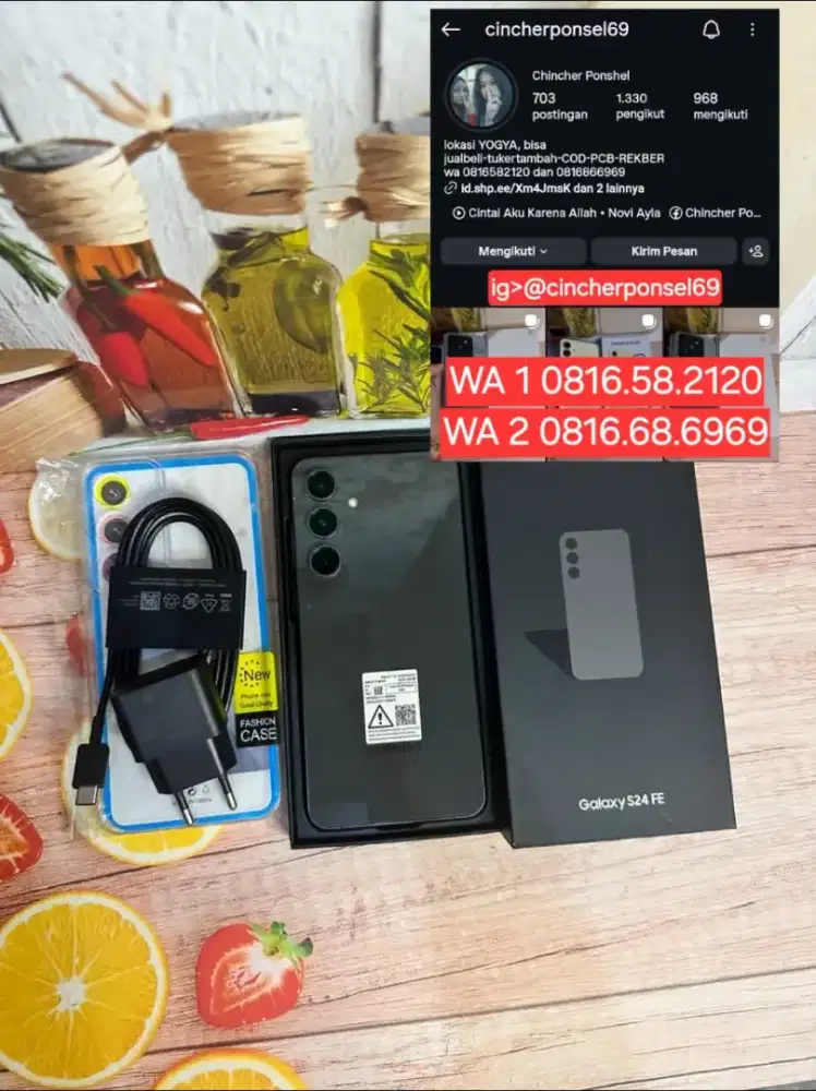 hp likeNEW SAMSUNG S24 fe 5g 8/256 istimewa grns 06 2026 FREE adaptor