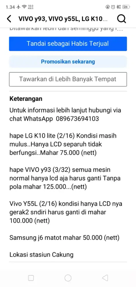 Di jual 4  unit hape minus