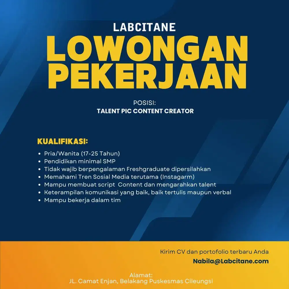 LOWONGAN PIC CONTENT CREATOR