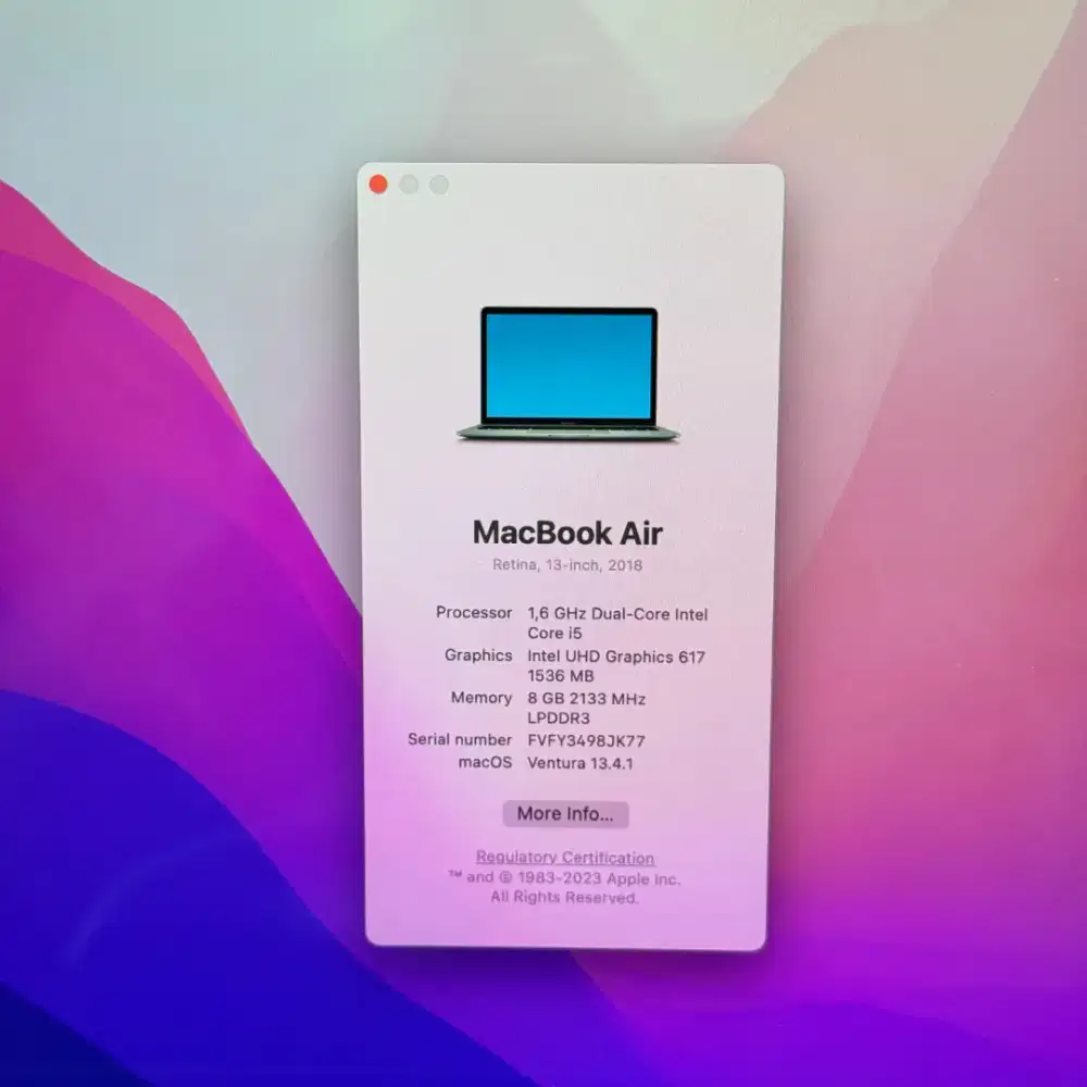 Macbook Air 2018 Ram 8 Ssd 128 Layar 13 inch Core I5 grey lngkap mulus