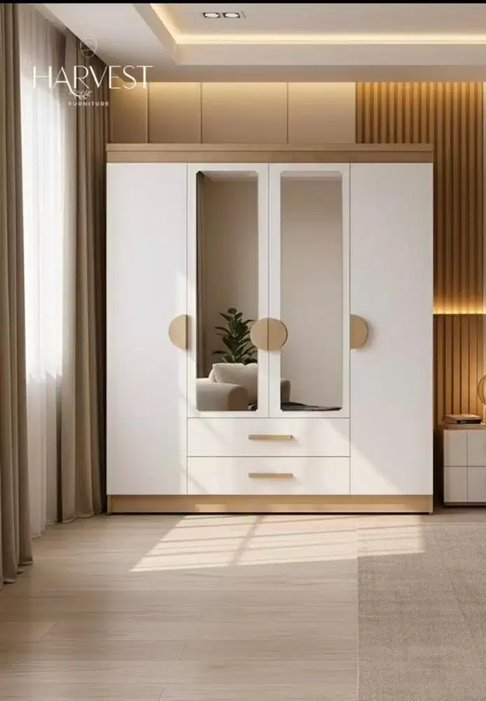 Lemari 4 pintu coklat putih