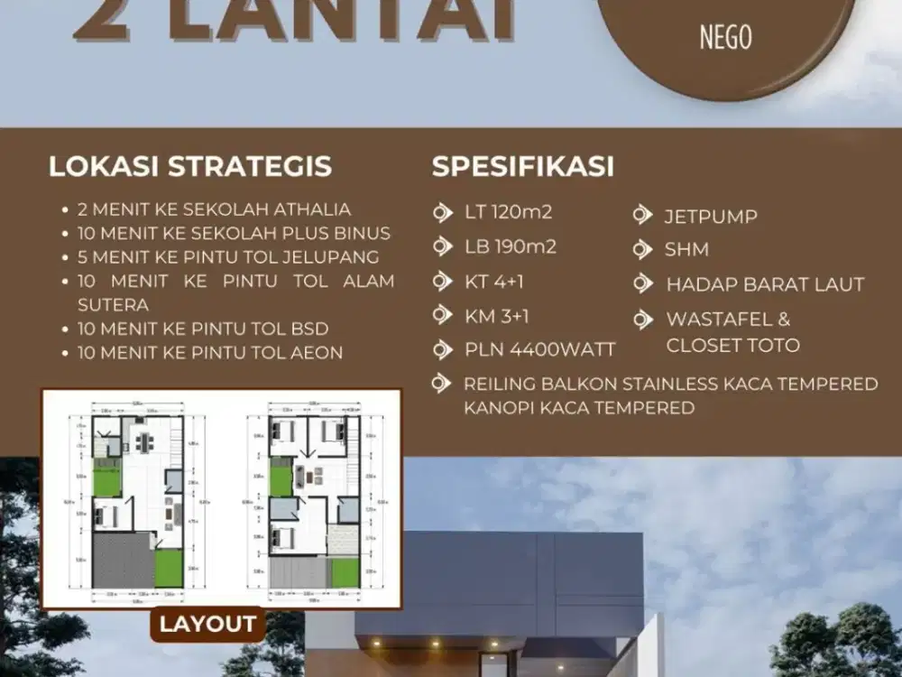 Dijual Rumah Baru Modern 2 Lantai Selangkah Athalia & Akses Tol Jelupang