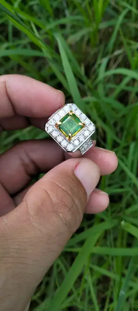 Cincin pria zamrud natural ring perak