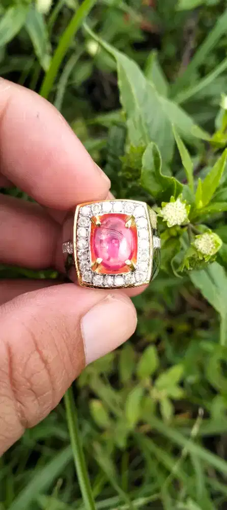 Cincin merah Ruby ring perak berlian