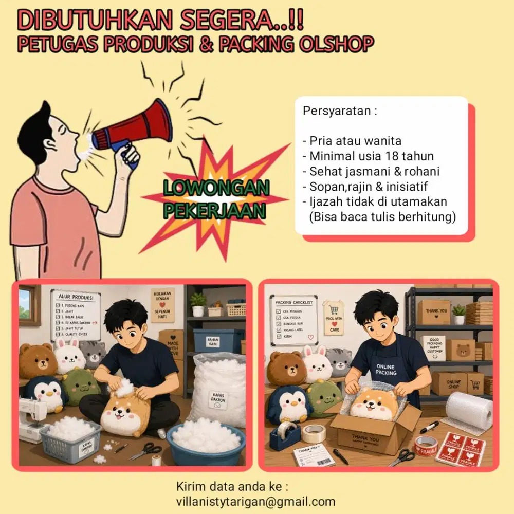 Lowongan kerja petugas packing dan produksi