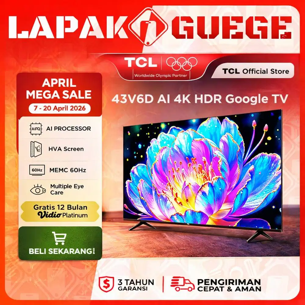 LED Google TV TCL 43V6D Android Digital HVA panel Dolby Baru Resmi