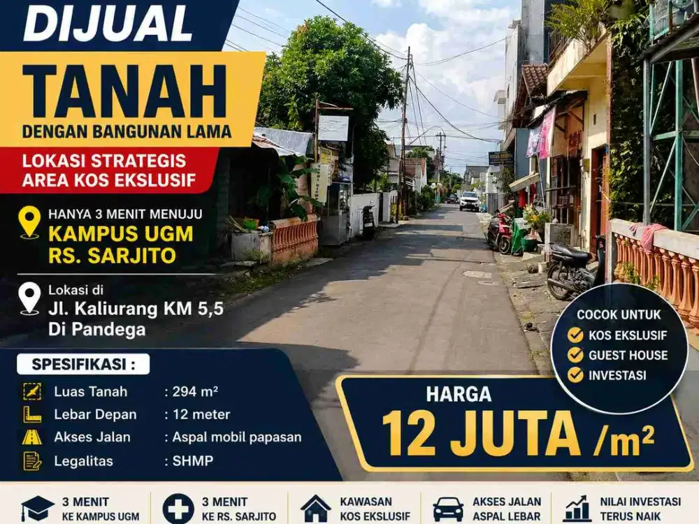 DIJUAL TANAH + BANGUNAN LAMA – LOKASI STRATEGIS POGUNG / PANDEGA
